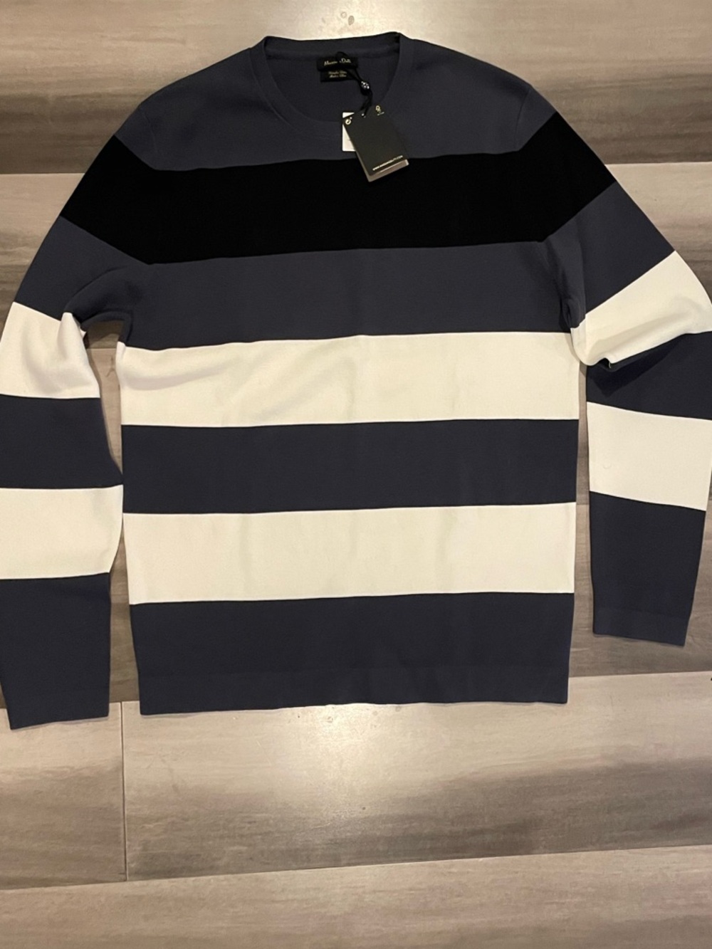 Massimo Dutti Men's Crewneck Sweater in Navy, Black & White